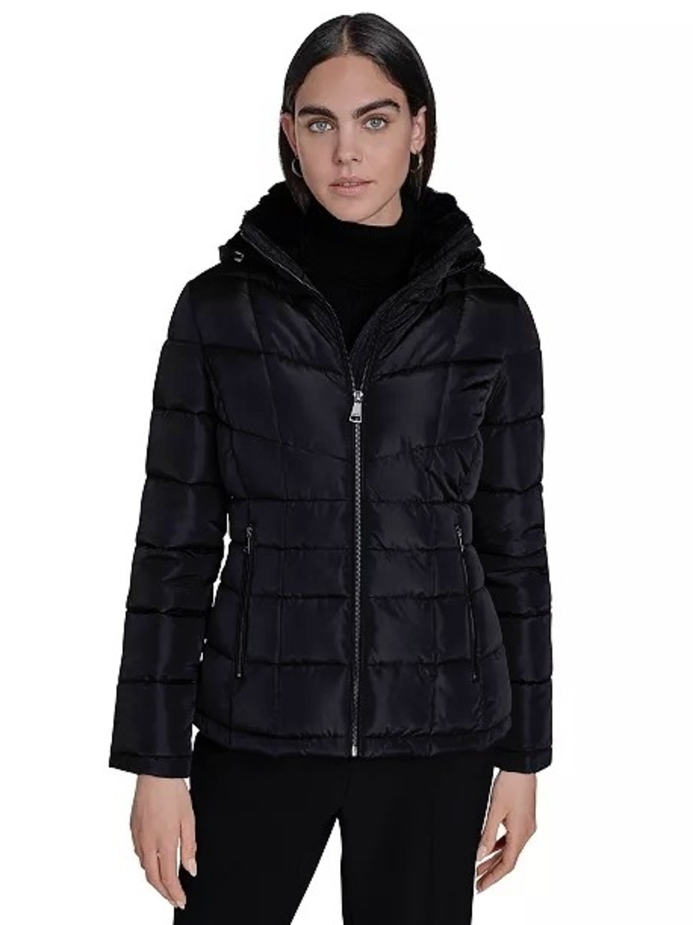 NWT Calvin Klein Hooded Puffer Jacket Black Size Large